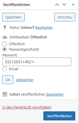 Beitrag passwortschützen WordPress